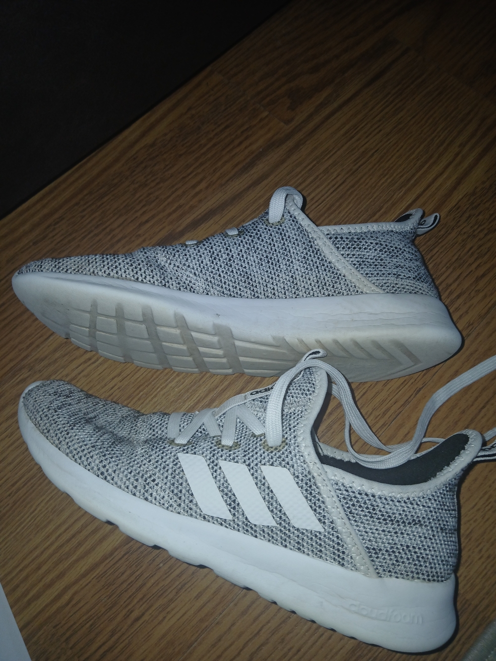 adidas Cloudfoam Pure White Gray Lace Up Mesh Athletic Sneakers  size 6 1/2